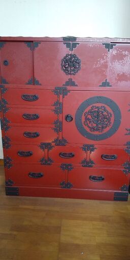 朱色漆塗り 収納家具
