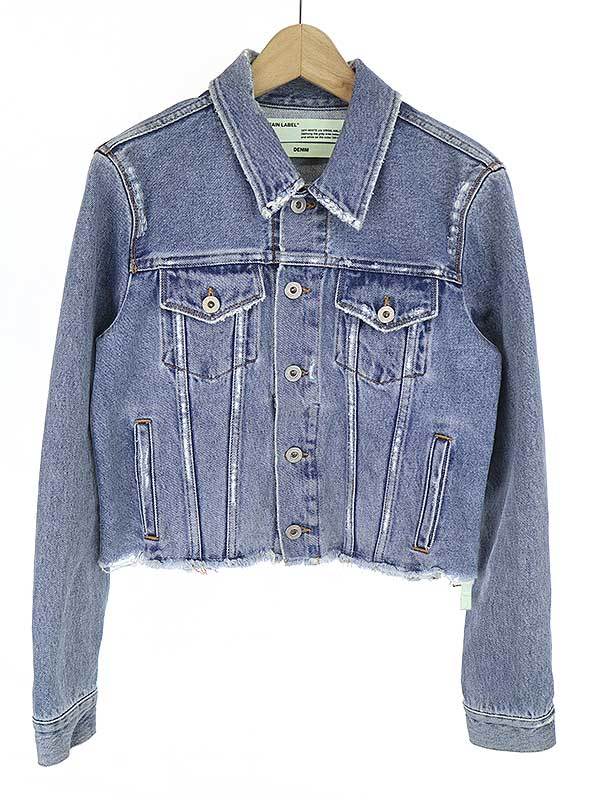 OFF-WHITE オフホワイト 18SS バックフラワーペンキデニムジャケット ブルー 38 レディース