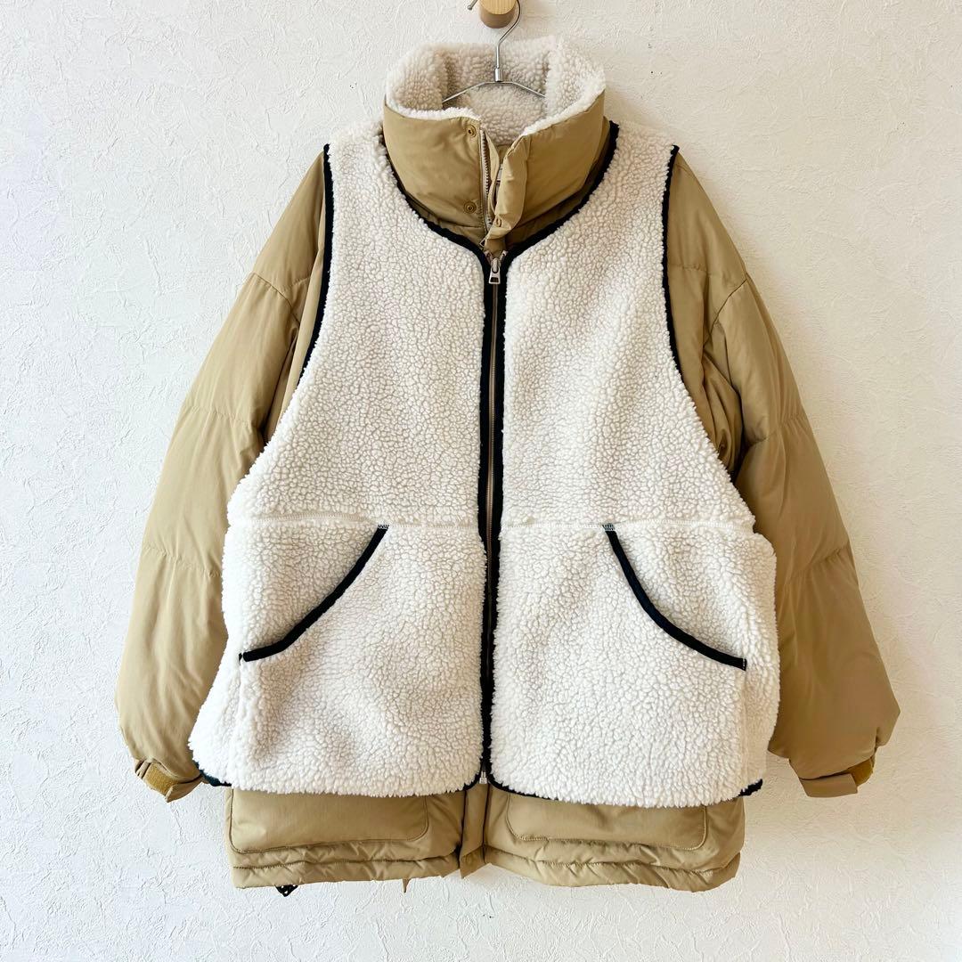 サップノーワンエルス　ボアベスト付きダウン　2way ゆったり　オーバーサイズ