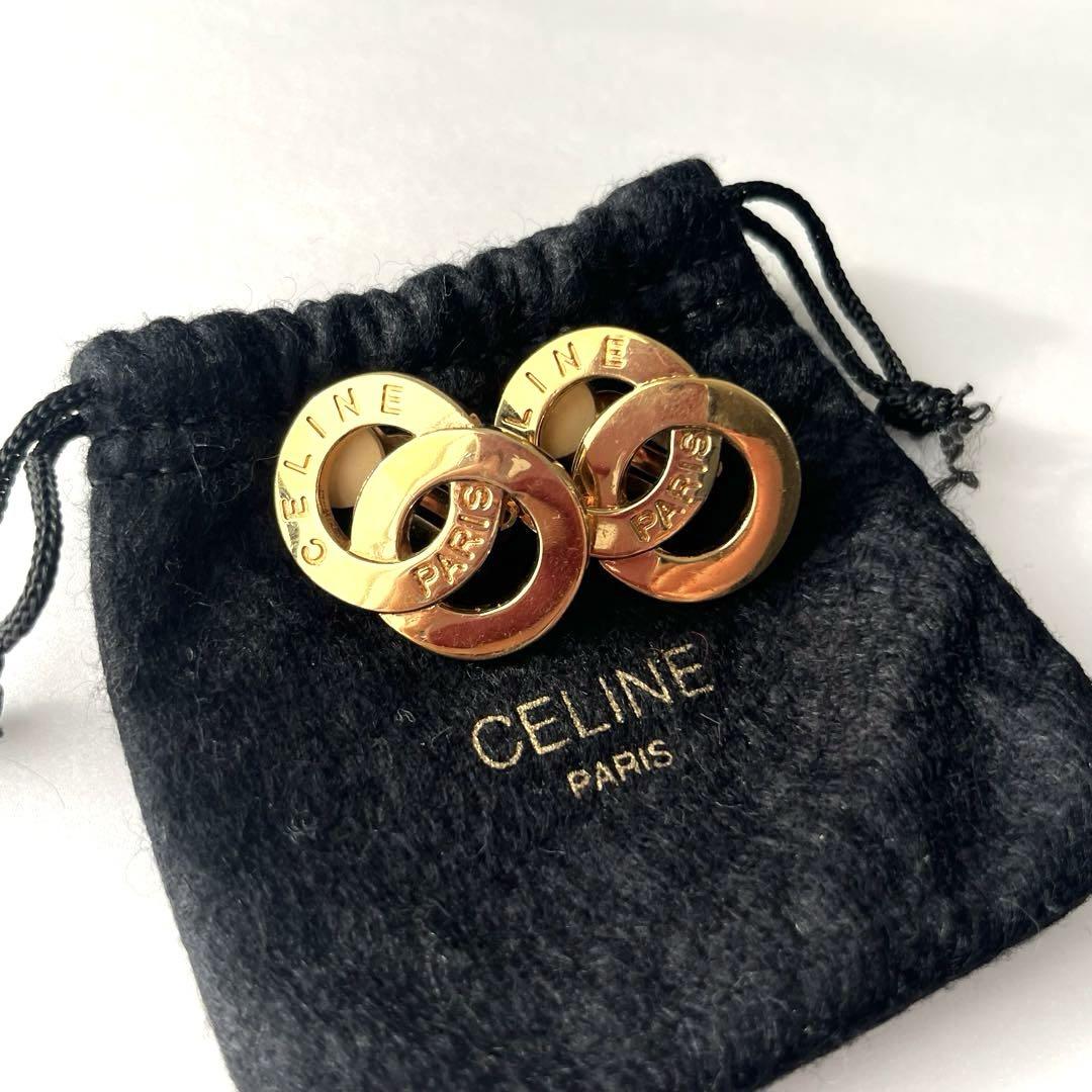 美品　CELINE イヤリング　ダブルサークル　ゴールド　刻印　ヴィンテージ