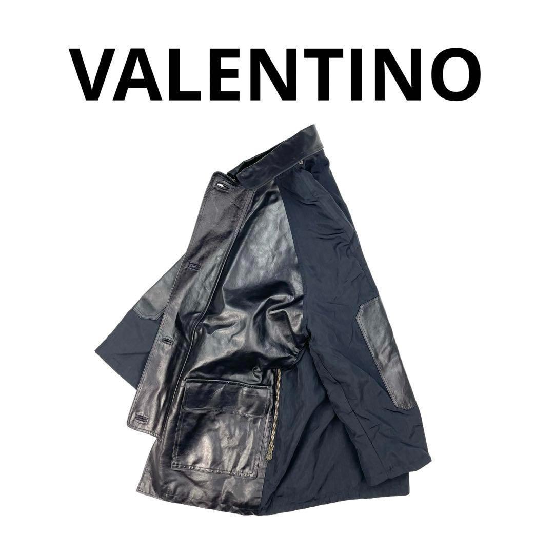 【極上イタリア製】 VALENTINO 本革 レザージャケット 異素材MIX