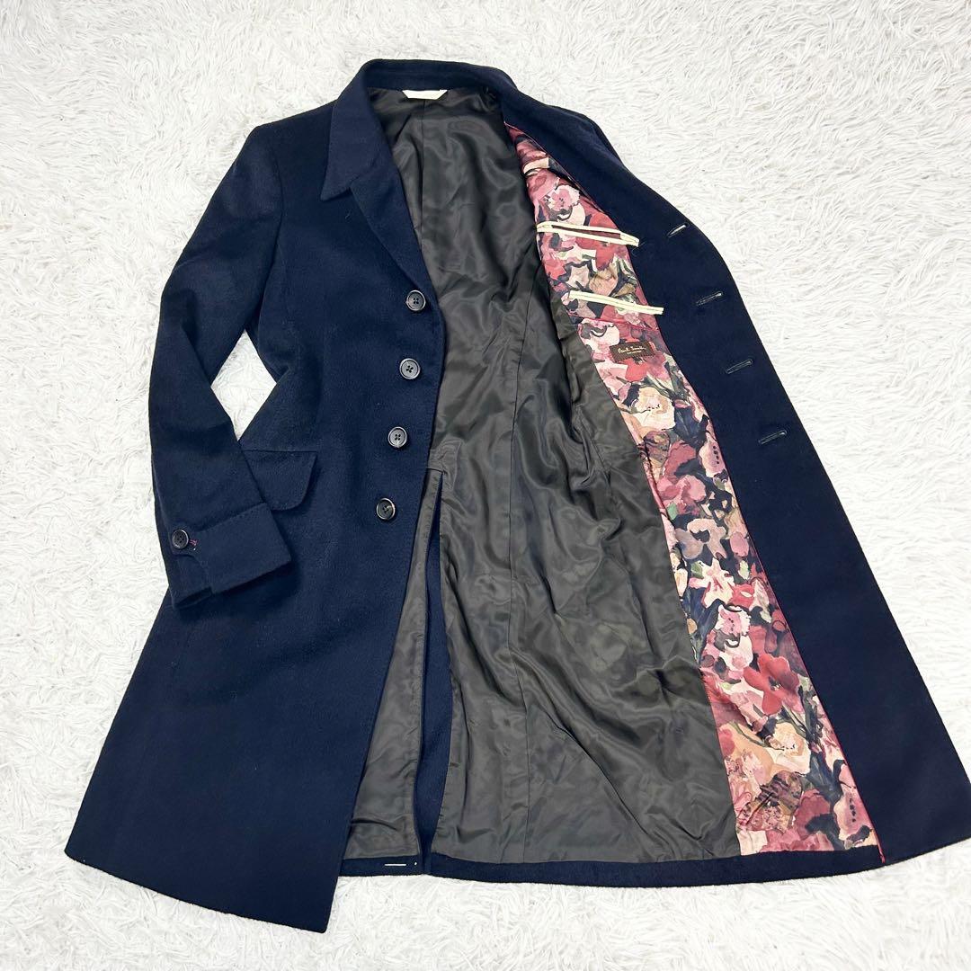 極美品 ポールスミス チェスターコート カシミヤ ミンク 内総柄 ネイビー M
