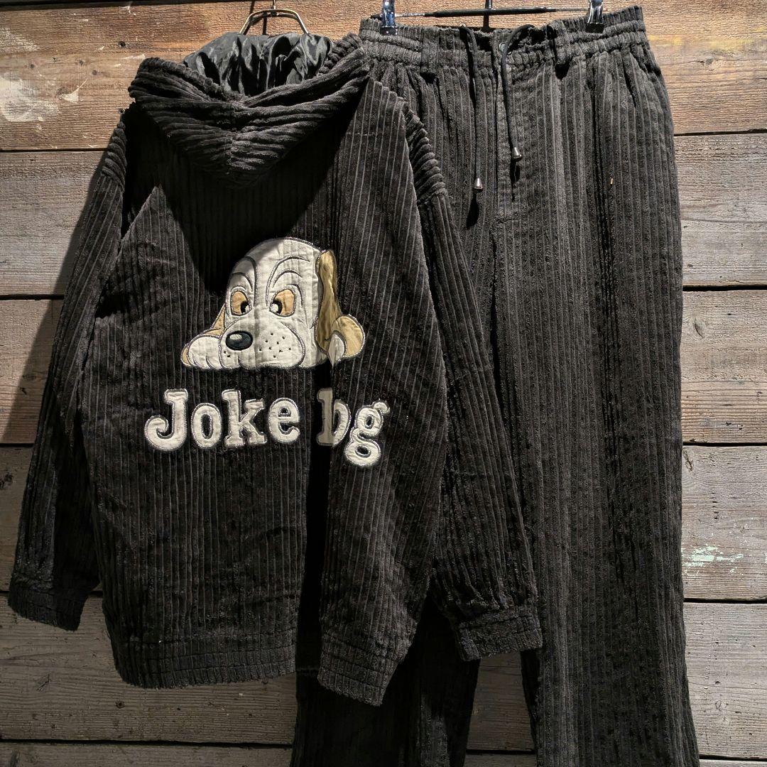 90s　コーデュロイジャケット　セットアップ　両面刺繍　ビーグル　ビンテージ　黒
