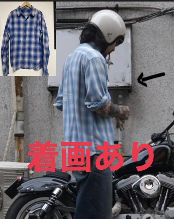 オンブレチェックシャツ　ブルー　tatoo studio yamada