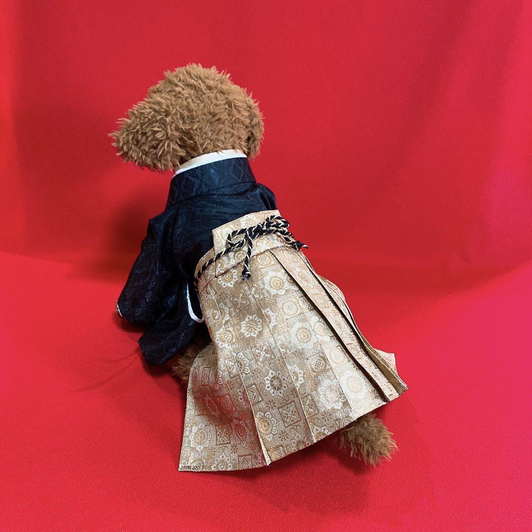犬の袴✨犬用本格着物&袴セット 金襴 黒×金 M わんこ着物