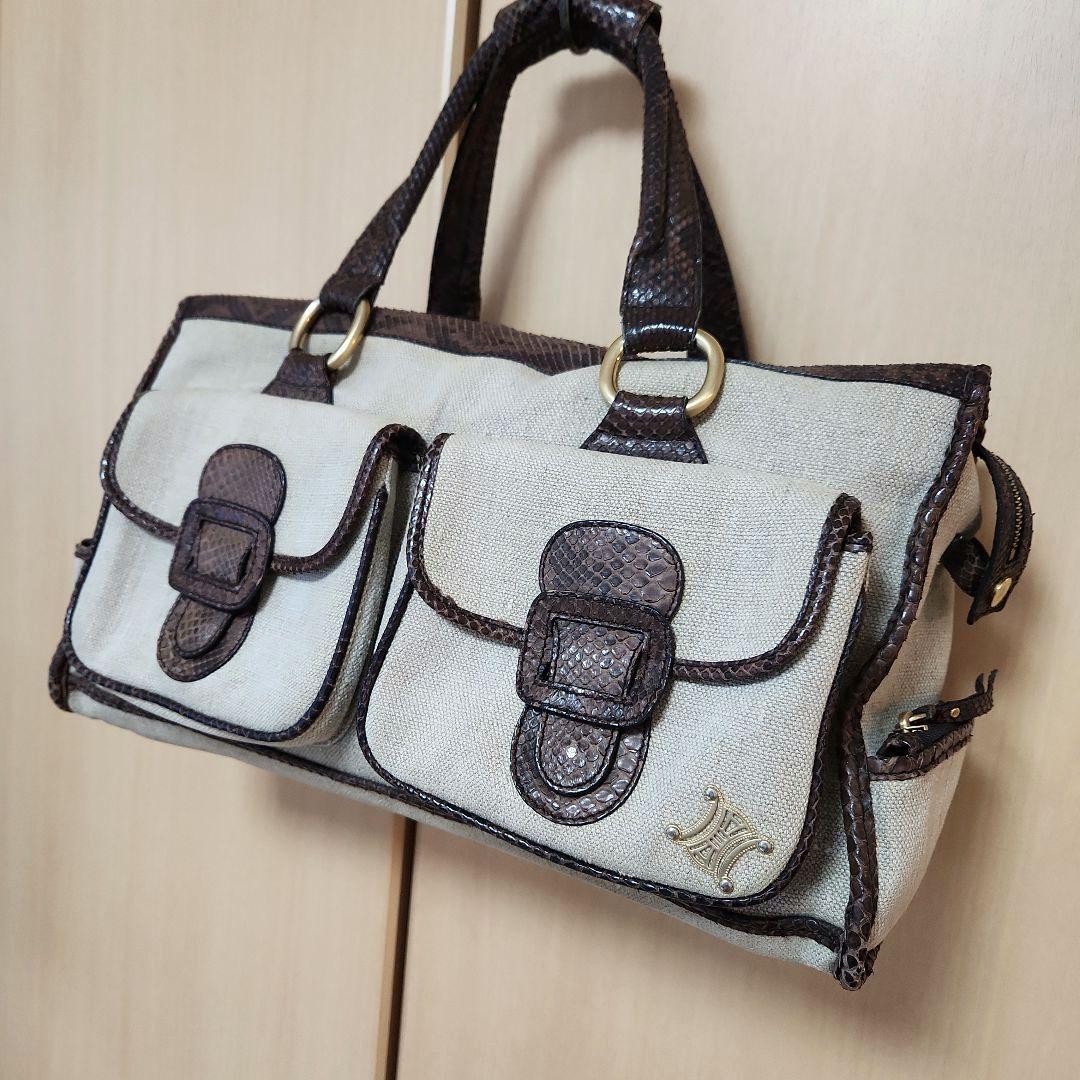 CELINE 銀座限定 レアボストン トート パイソン×リネン