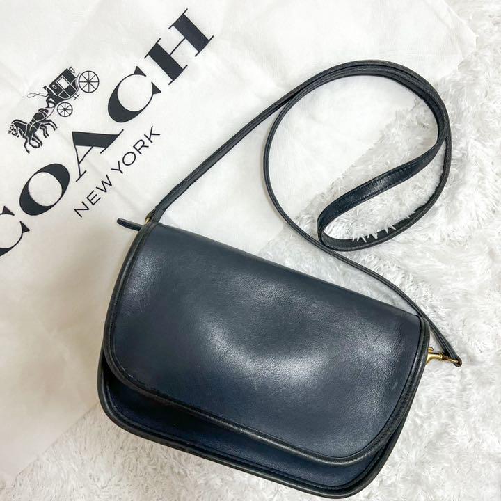 【良品】オールドコーチ　ショルダーバッグ　フラップ　ネイビー　レザー