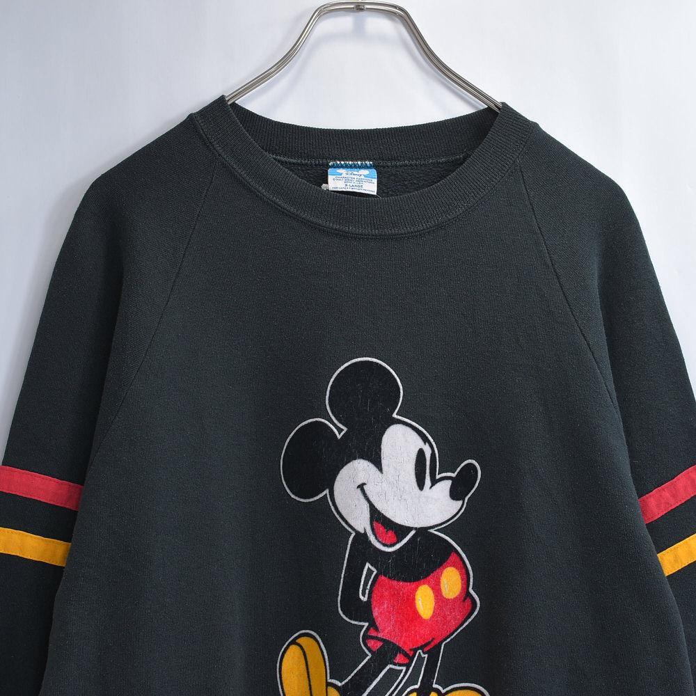 80s アメリカ製 Disney ミッキー フロッキープリント スウェット