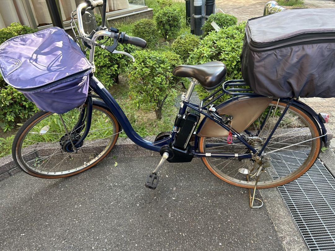 電動アシスト自転車 ネイビー 前後カゴ付き