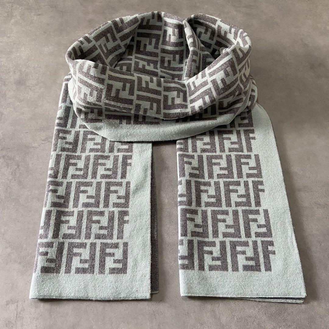 【人気】FENDI フェンディ マフラー ショール ズッカ柄 ウール AG38