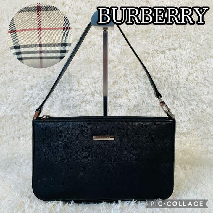 【極美品】BURBERRY ワンショルダー サフィアーノレザー ロゴプレート 黒