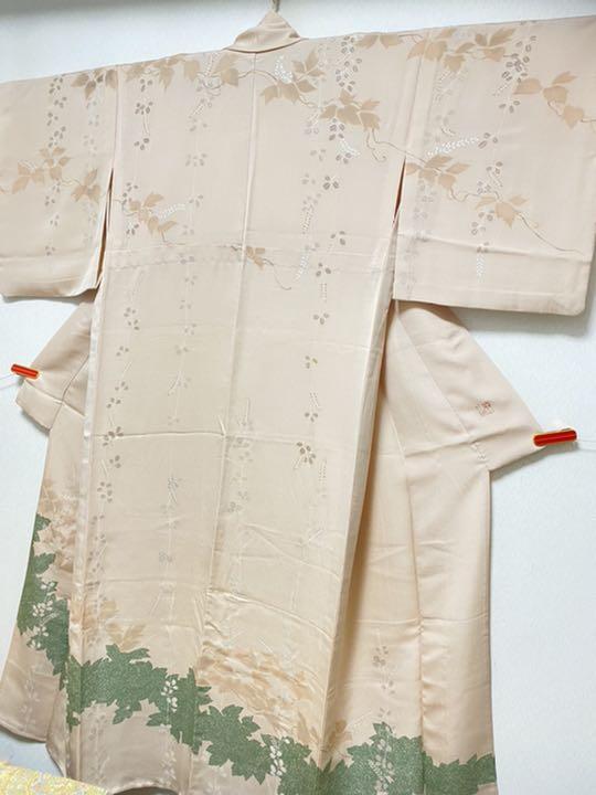 【銘品】単衣 京染名家「千總」ベビーピンク楊柳織 絵羽柄 萩 紅葉 蔓蒔き蔦模様